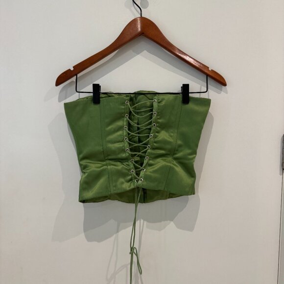 Danielle Guizio Satin Corset Top – Green / Size S - Picture 8 of 10